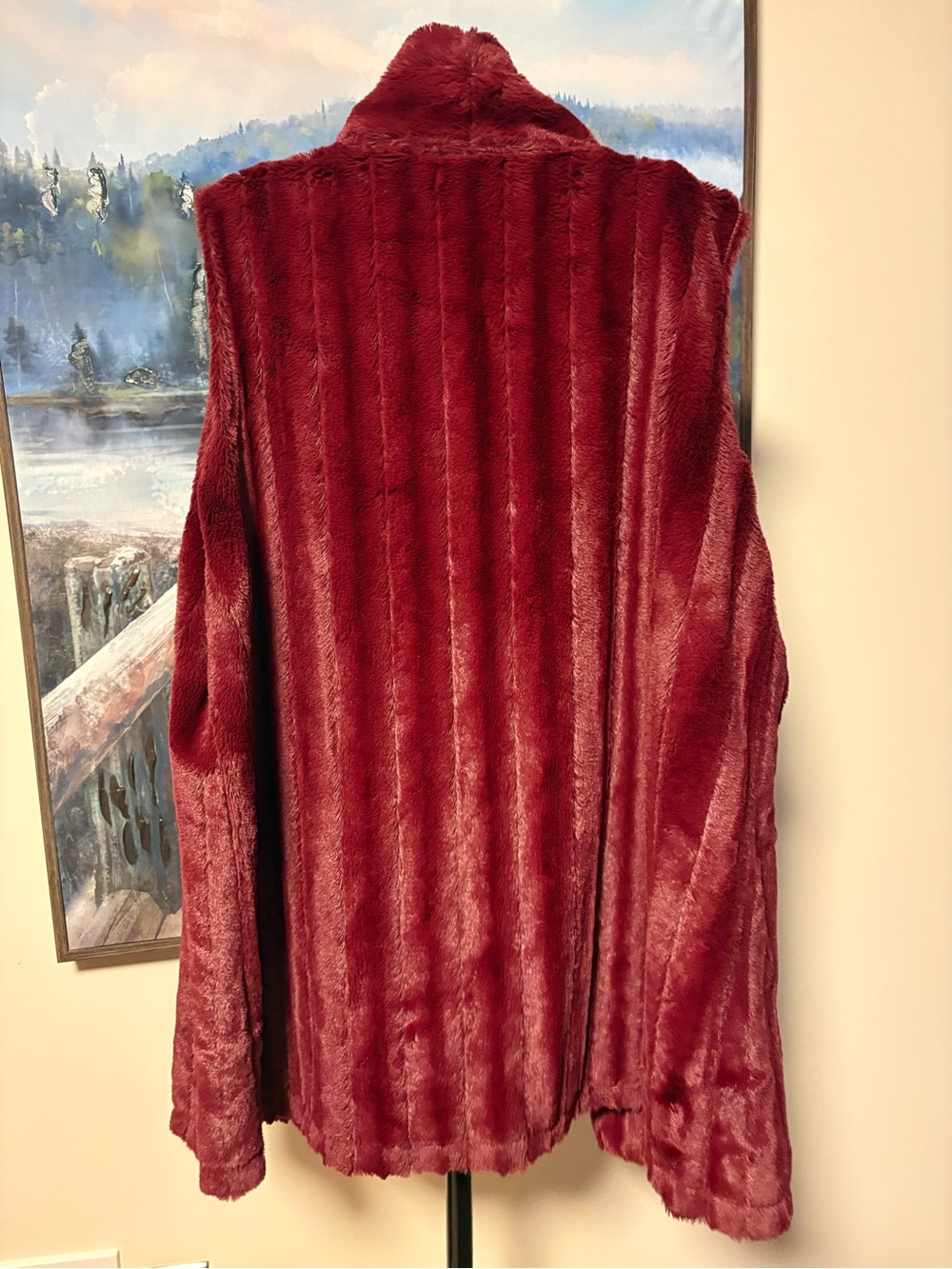 Slinky Brand Plush Faux Fur Sleeveless Vest - Burgundy 1X - Picture 2 of 5